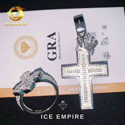 Iced Out Baguette 925 Silver Moissanite Pendant