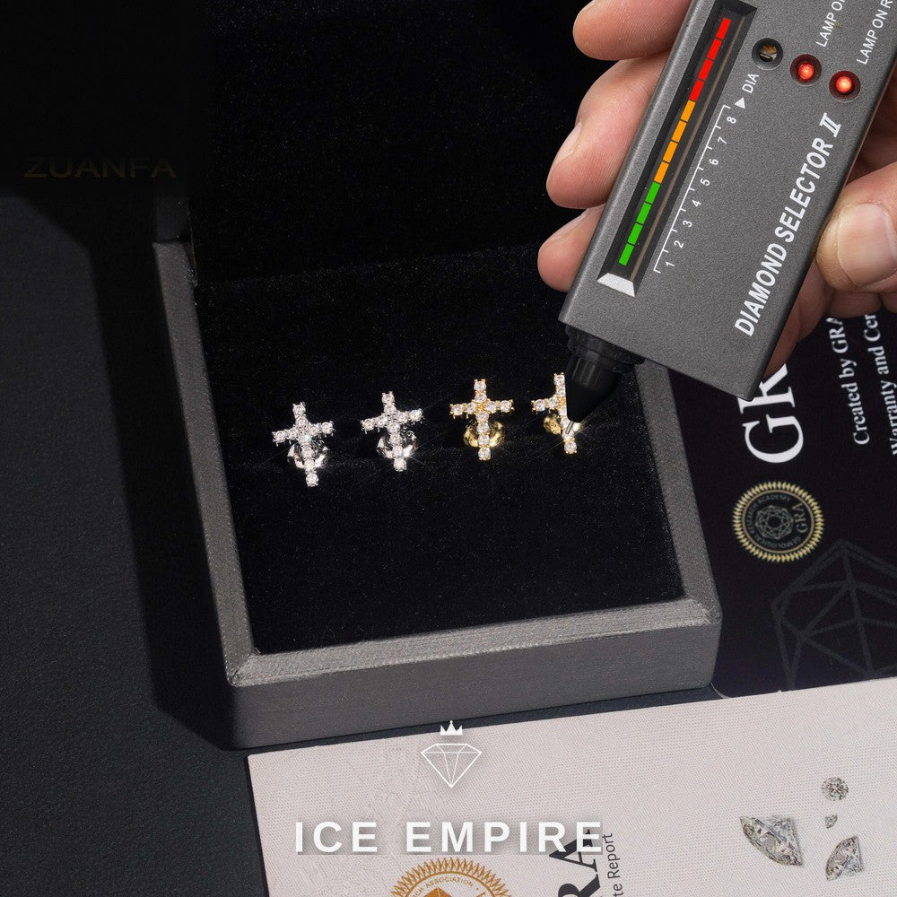 Iced Out Cross 925 Silver Moissanite Earrings