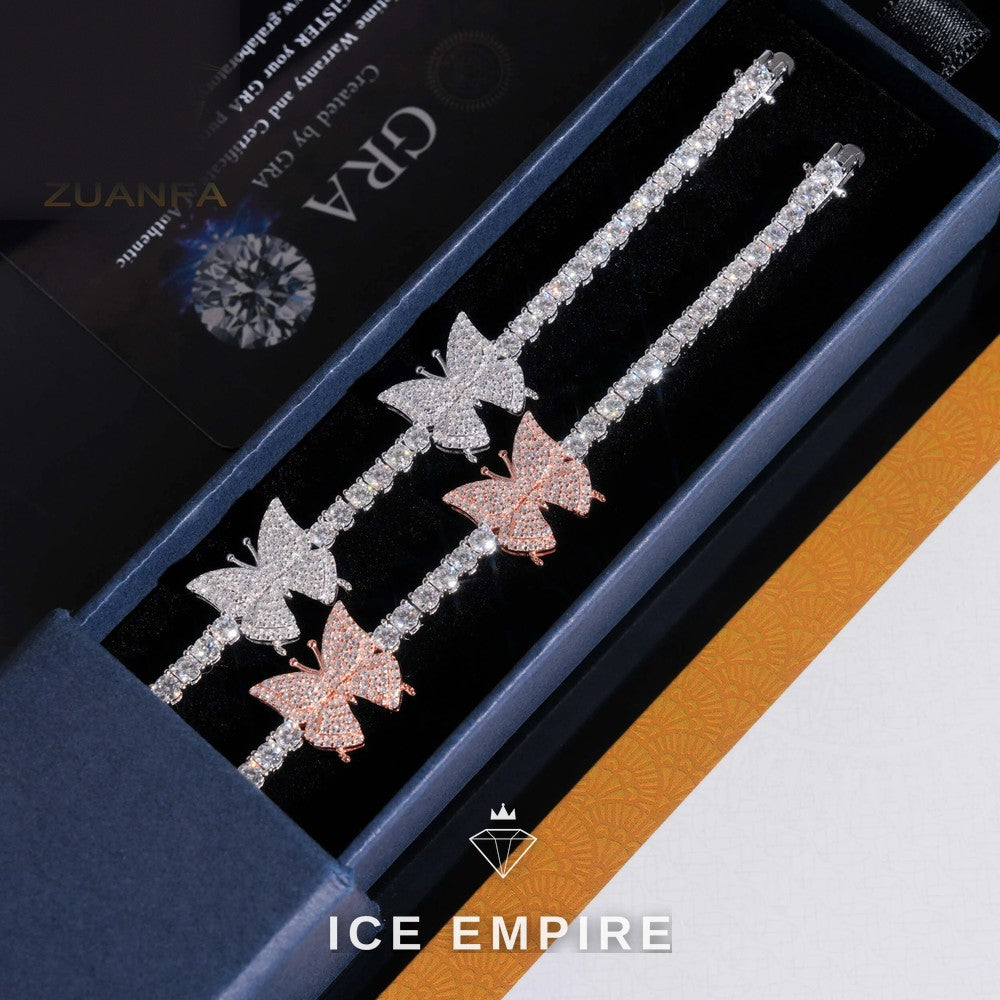 Iced Out Butterfly 925 Silver Moissanite Tennis Bracelet
