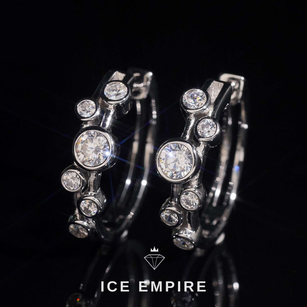 Iced Out Cluster 925 Silver Moissanite Hoop Earrings