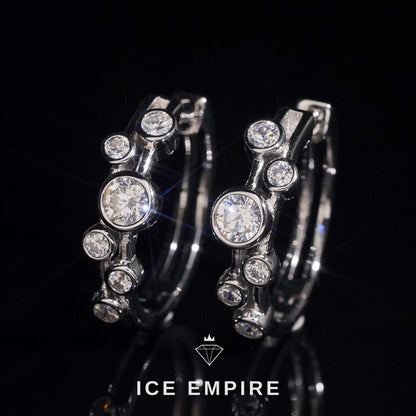 Iced Out Cluster 925 Silver Moissanite Hoop Earrings