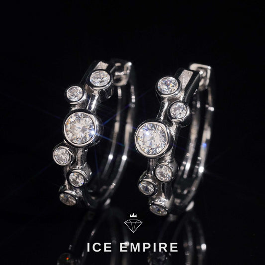 Iced Out Cluster 925 Silver Moissanite Hoop Earrings