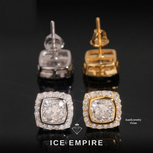 Iced Out 925 Silver Moissanite Stud Earrings