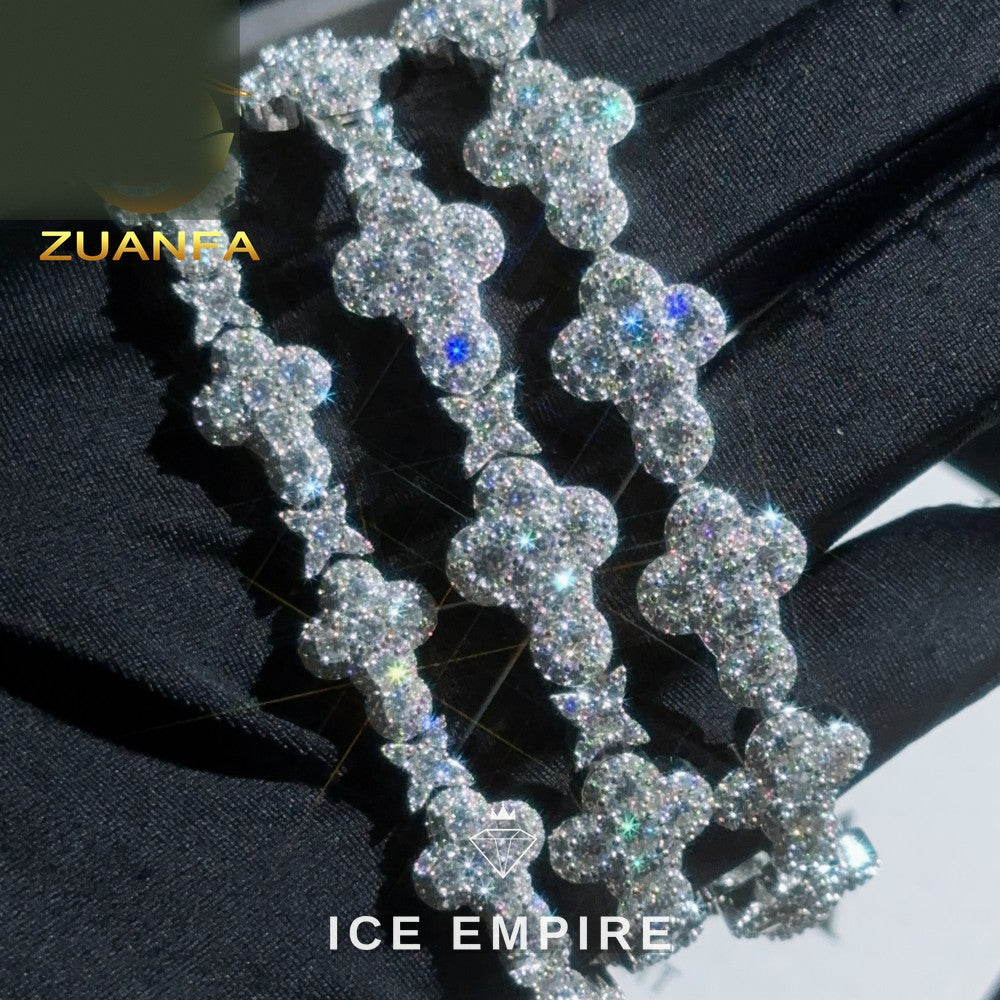 Iced Out Cross 925 Silver Moissanite Cuban Chain