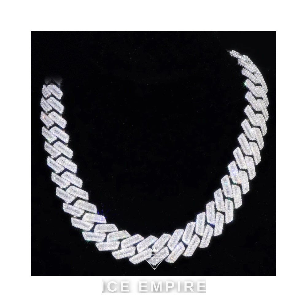 Iced Out Baguette Rose Gold Plated Moissanite Cuban Chain