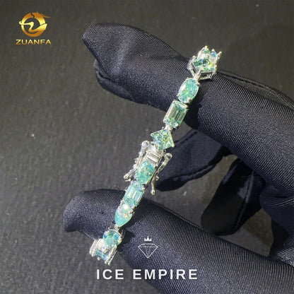Iced Out Cluster 925 Silver Moissanite Tennis Chain