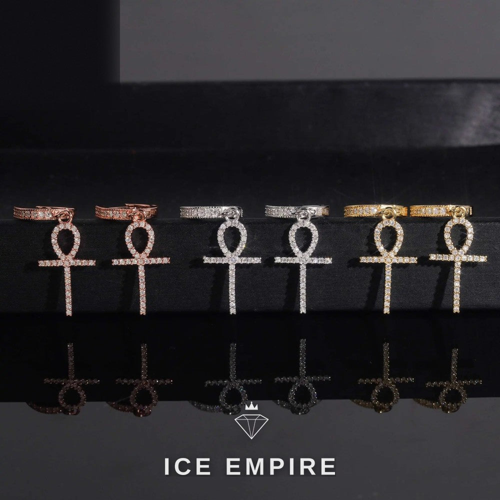 Iced Out Cross Gold Plated Moissanite Stud Earrings