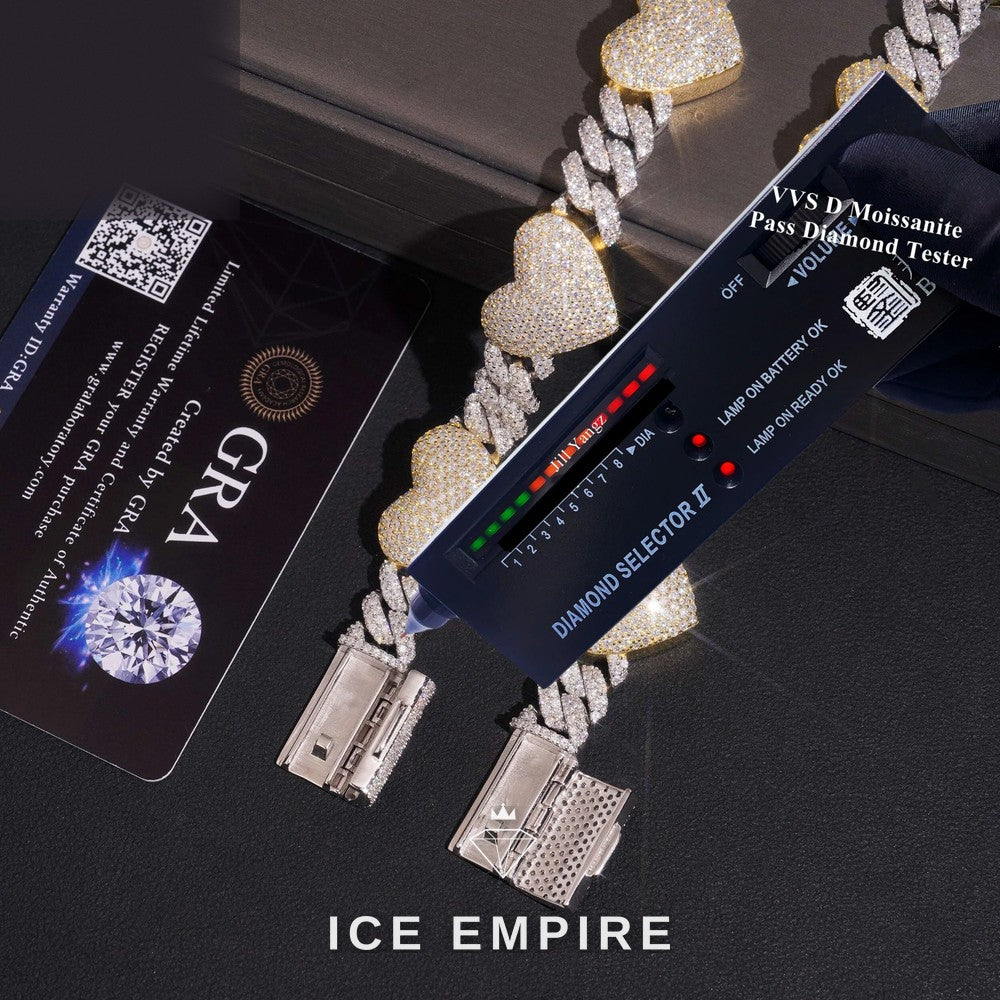 Iced Out Heart Rose Gold Plated Moissanite Cuban Chain