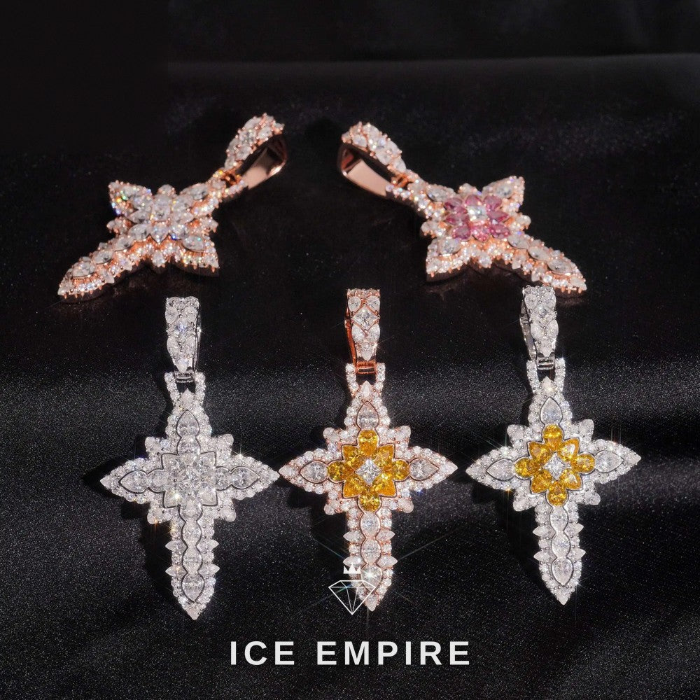 Iced Out Cross Gold Plated Moissanite Pendant