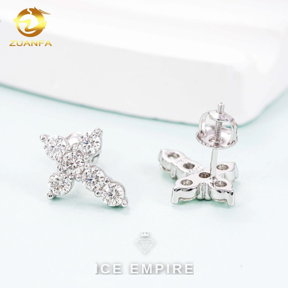 Iced Out Cross Gold Plated Moissanite Earrings