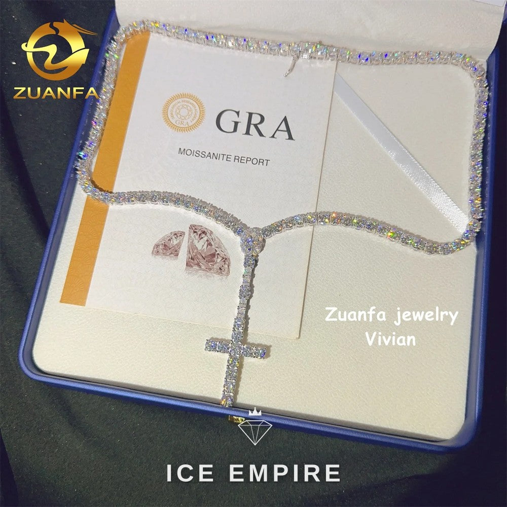 Iced Out Cross Rose Gold Plated Moissanite Cuban Chain