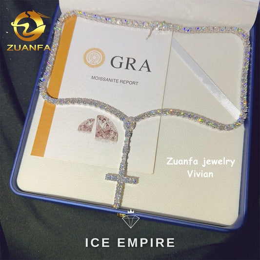 Iced Out Cross Rose Gold Plated Moissanite Cuban Chain