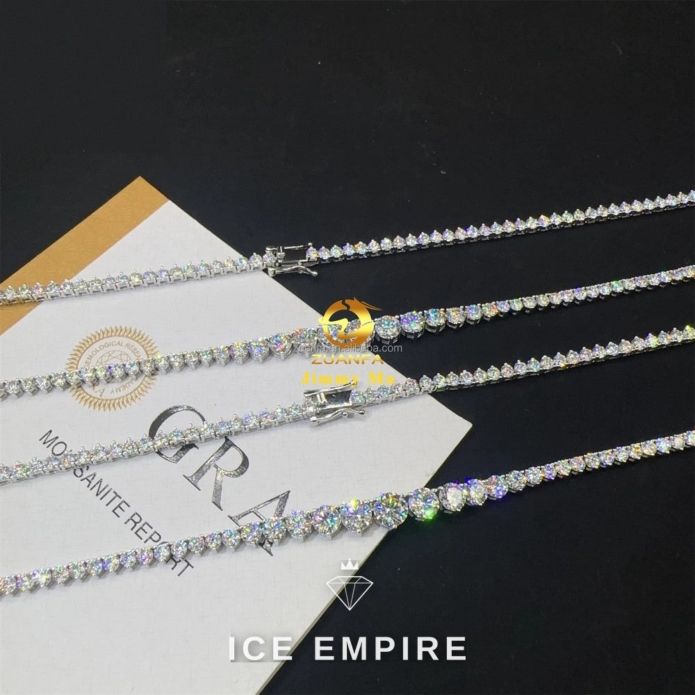 Iced Out Cluster 925 Silver Moissanite Cuban Chain