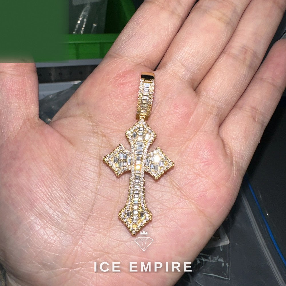 Iced Out Baguette Rose Gold Plated Moissanite Pendant