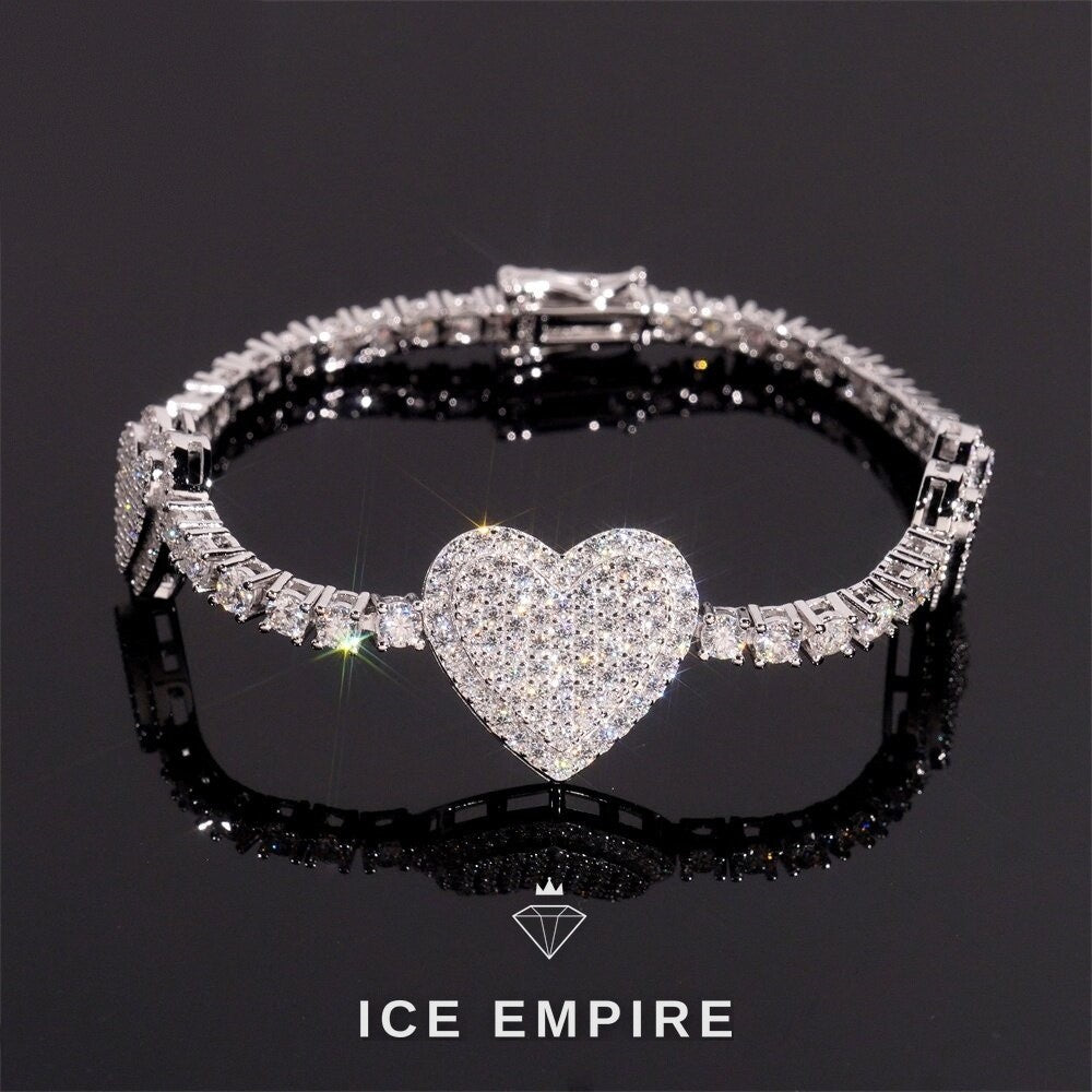 Iced Out Heart 925 Silver Moissanite Tennis Chain