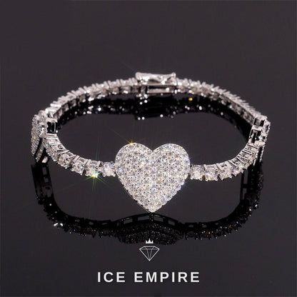 Iced Out Heart 925 Silver Moissanite Tennis Chain