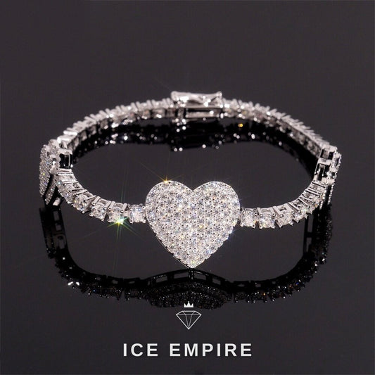 Iced Out Heart 925 Silver Moissanite Tennis Chain