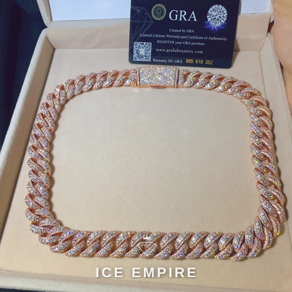 Iced Out Rose Gold Plated Moissanite Cuban Chain