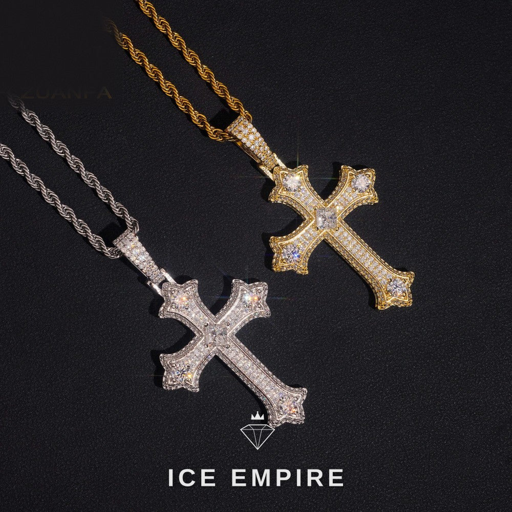 Iced Out Cross Rose Gold Plated Moissanite Pendant