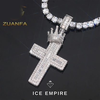Iced Out Cross Rose Gold Plated Moissanite Pendant
