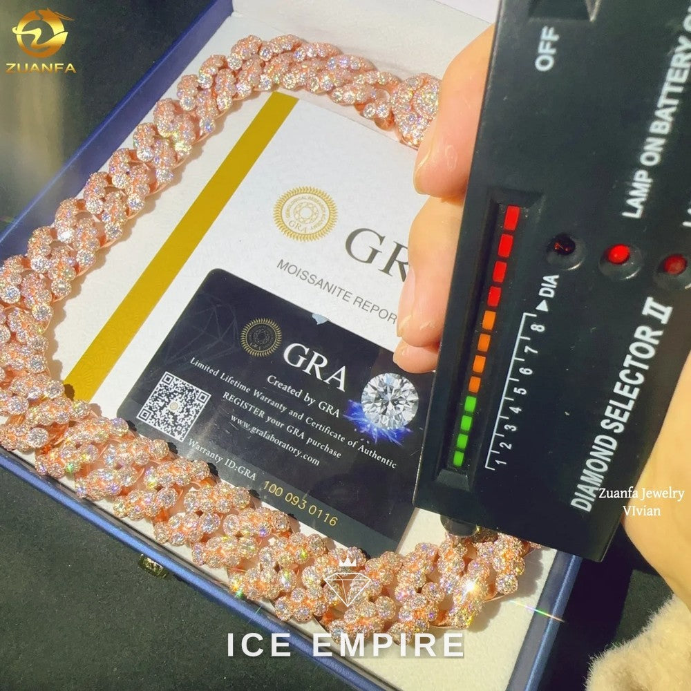 Iced Out Rose Gold Plated Moissanite Cuban Chain