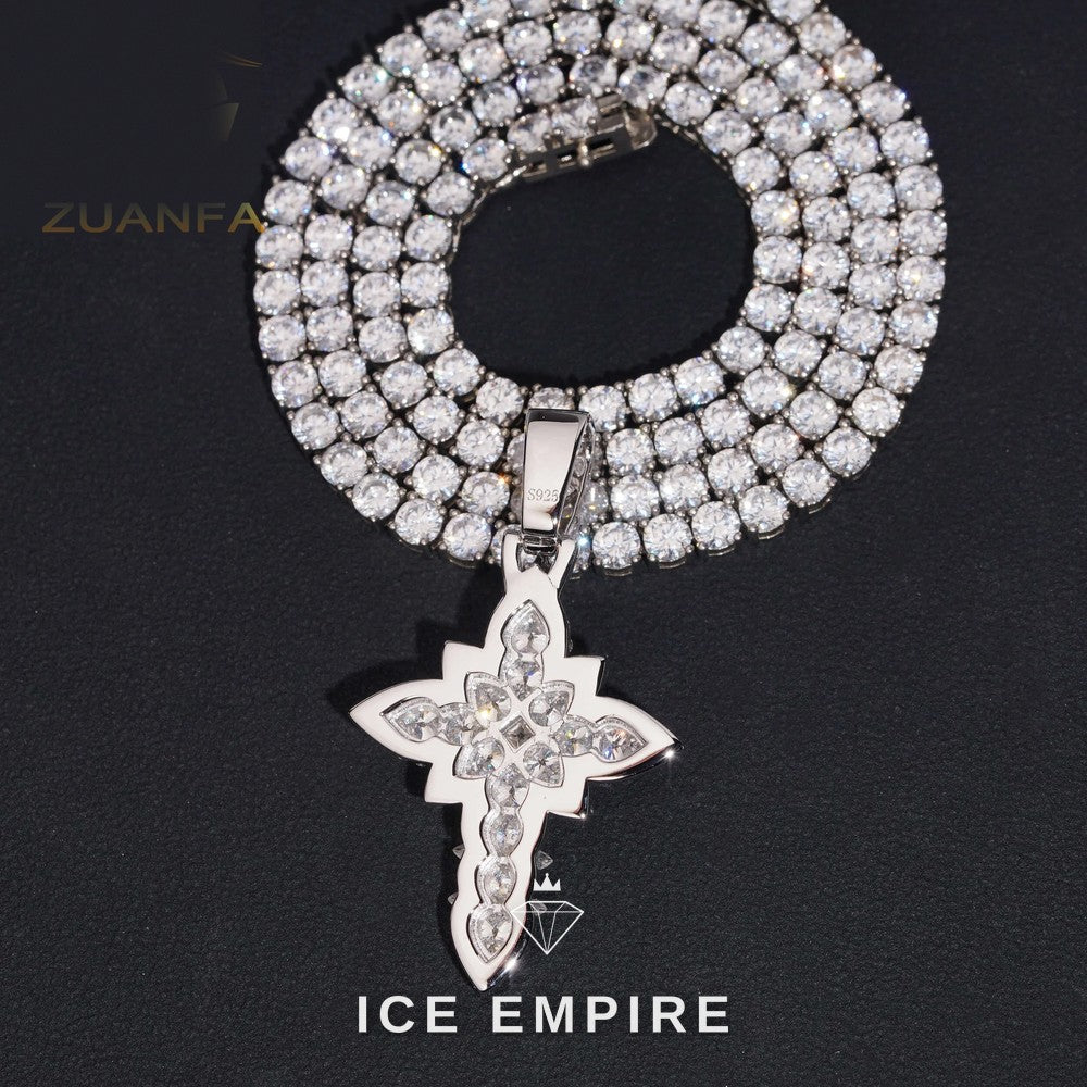 Iced Out Cross Rose Gold Plated Moissanite Tennis Chain