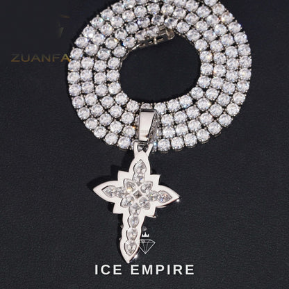 Iced Out Cross Rose Gold Plated Moissanite Tennis Chain