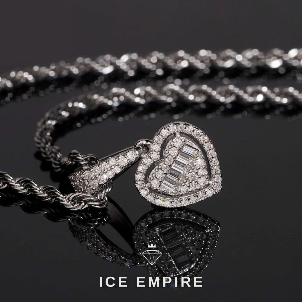 Iced Out Heart 925 Silver Lab Grown Diamond Pendant