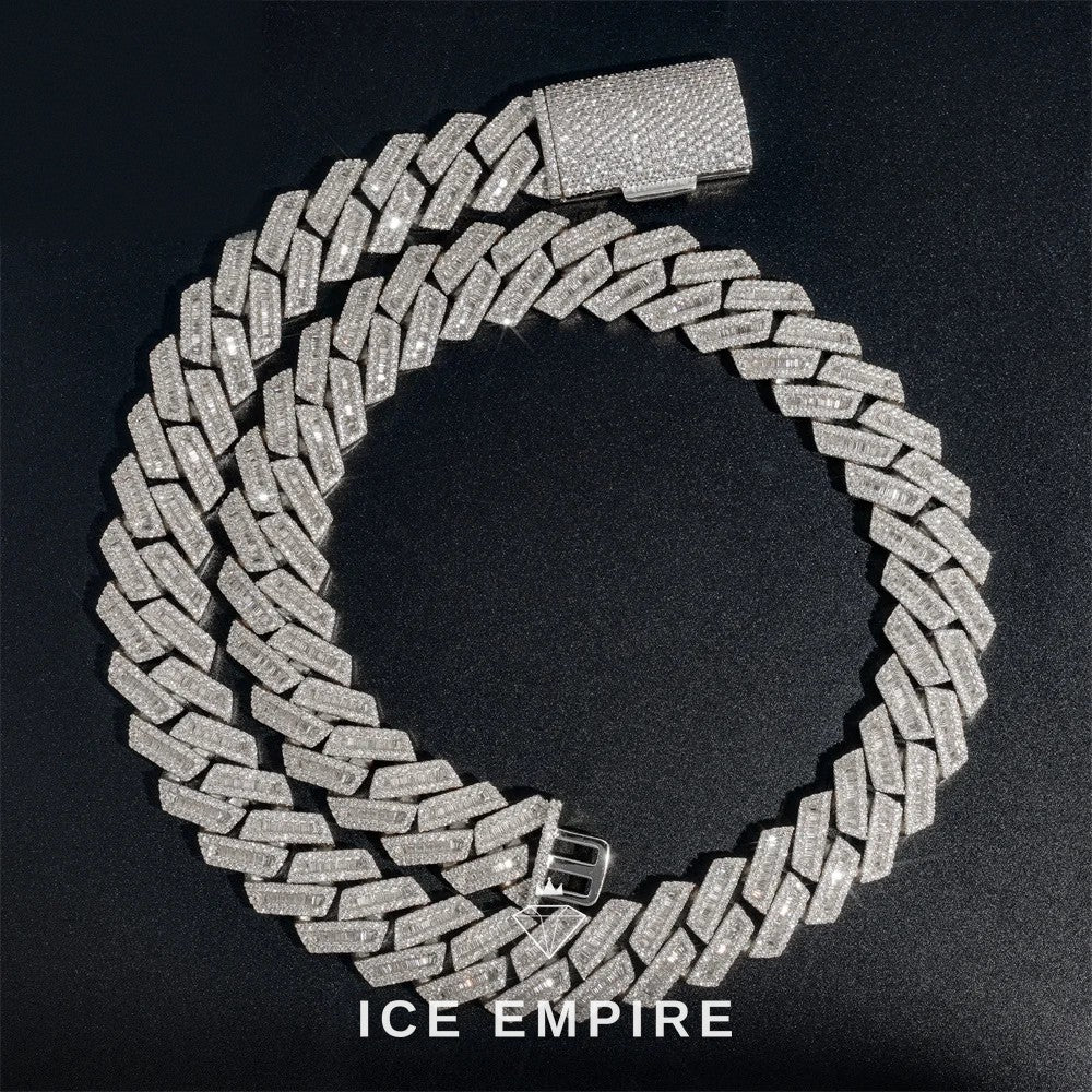 Iced Out Baguette Rose Gold Plated Moissanite Cuban Chain