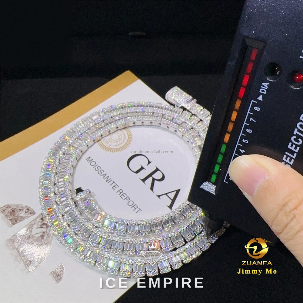 Iced Out Baguette 925 Silver Moissanite Cuban Chain