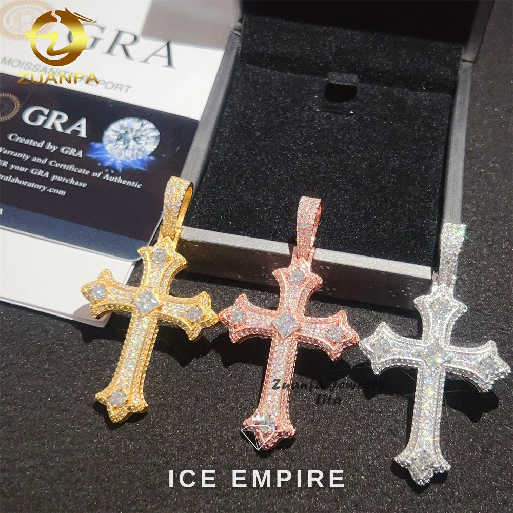 Iced Out Cross Rose Gold Plated Moissanite Pendant