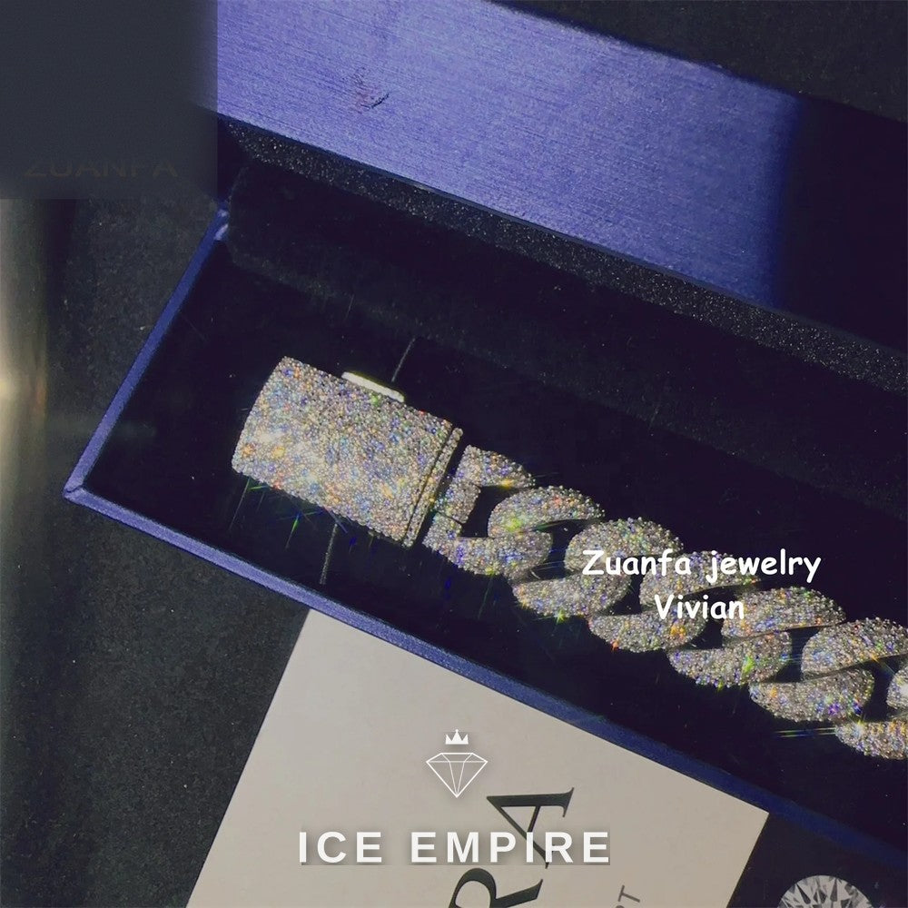 Iced Out 925 Silver Moissanite Cuban Chain