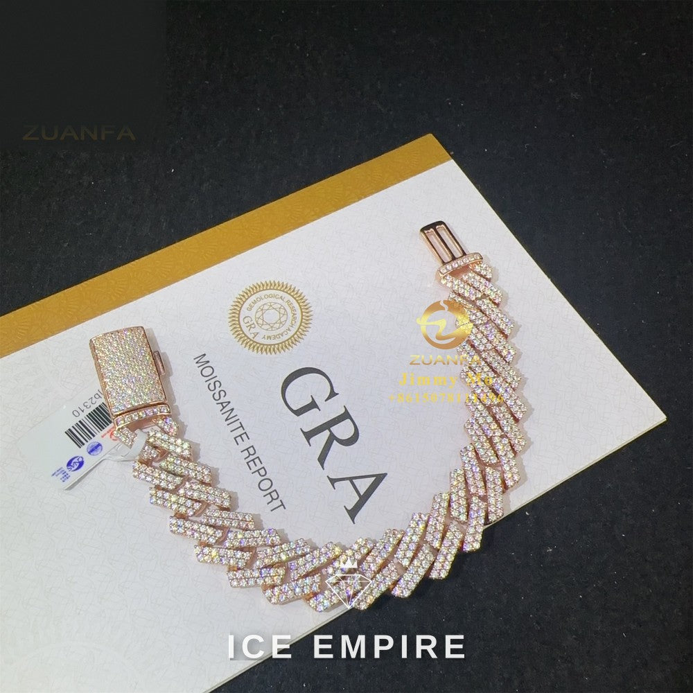 Iced Out Rose Gold Moissanite Cuban Chain