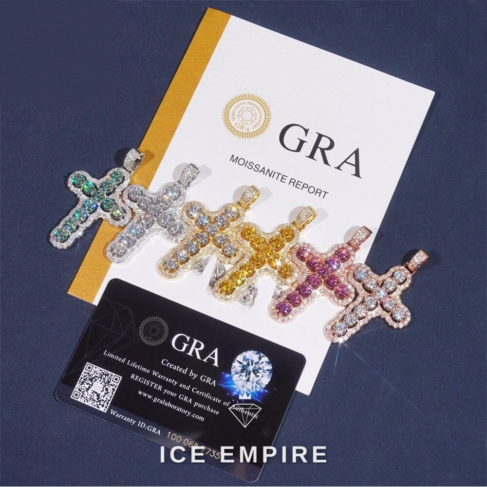 Iced Out Cross 925 Silver Moissanite Pendant