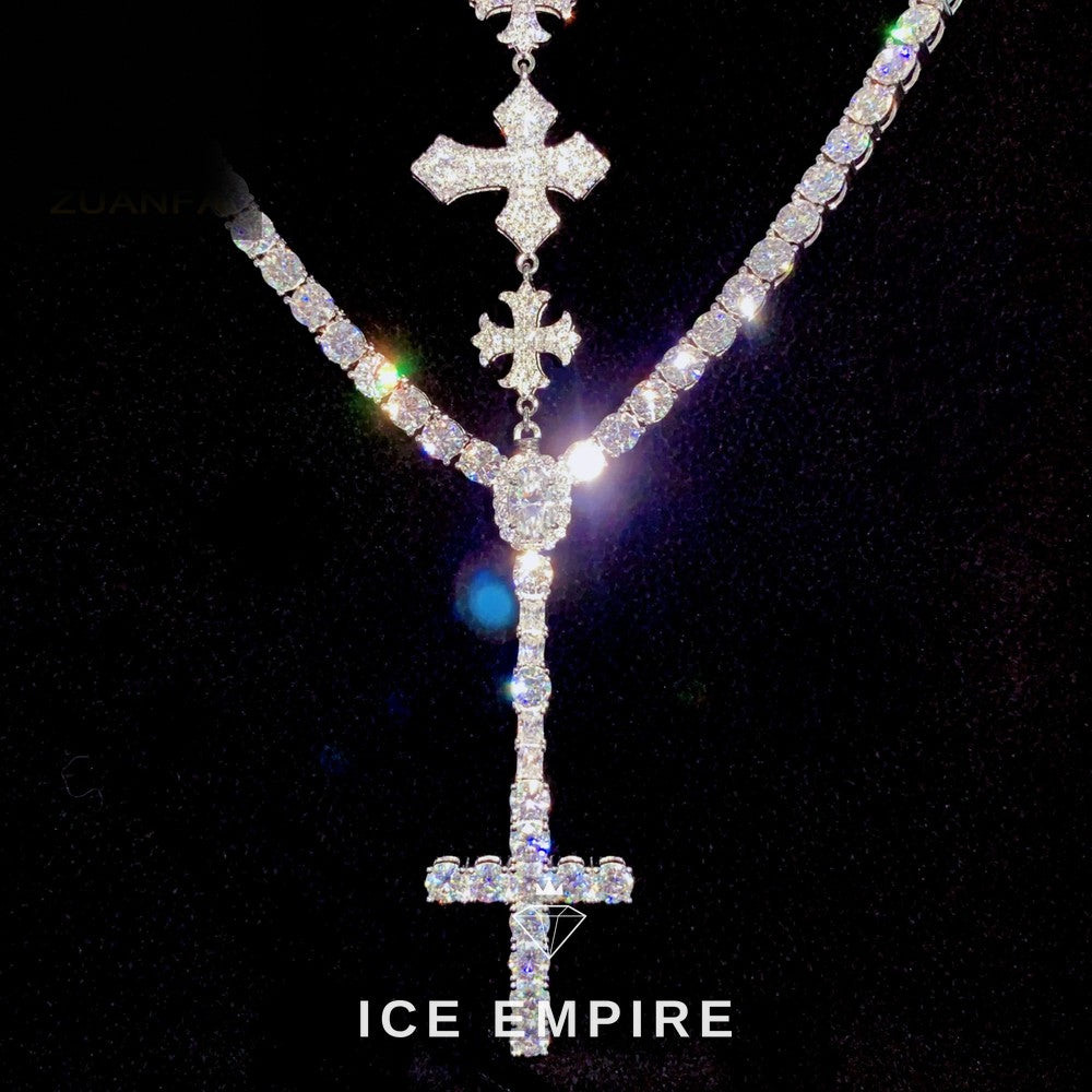 Iced Out Cross Rose Gold Plated Moissanite Cuban Chain