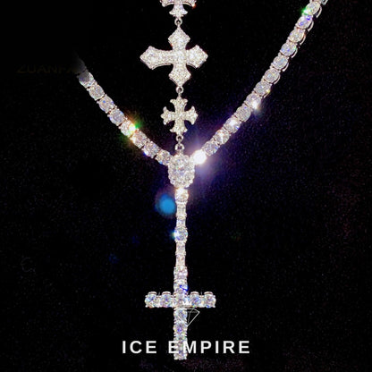 Iced Out Cross Rose Gold Plated Moissanite Cuban Chain