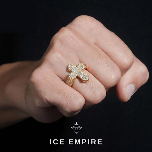 Iced Out Cross 925 Silver Moissanite Ring