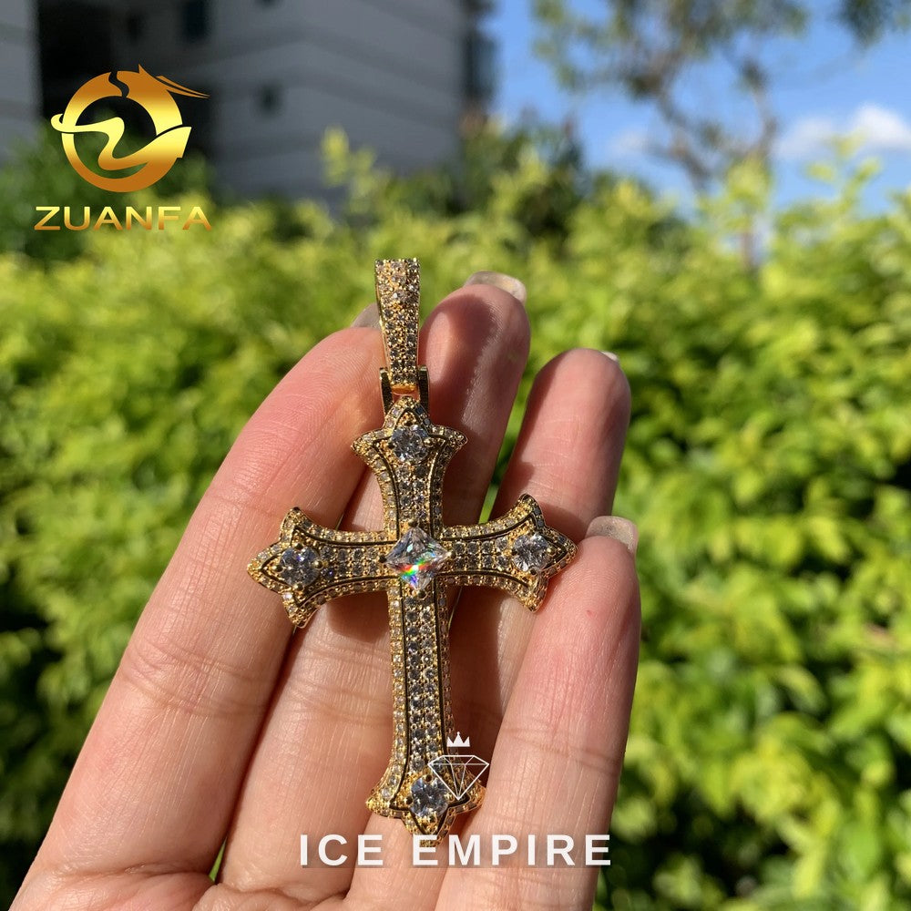 Iced Out Cross Rose Gold Plated Moissanite Pendant