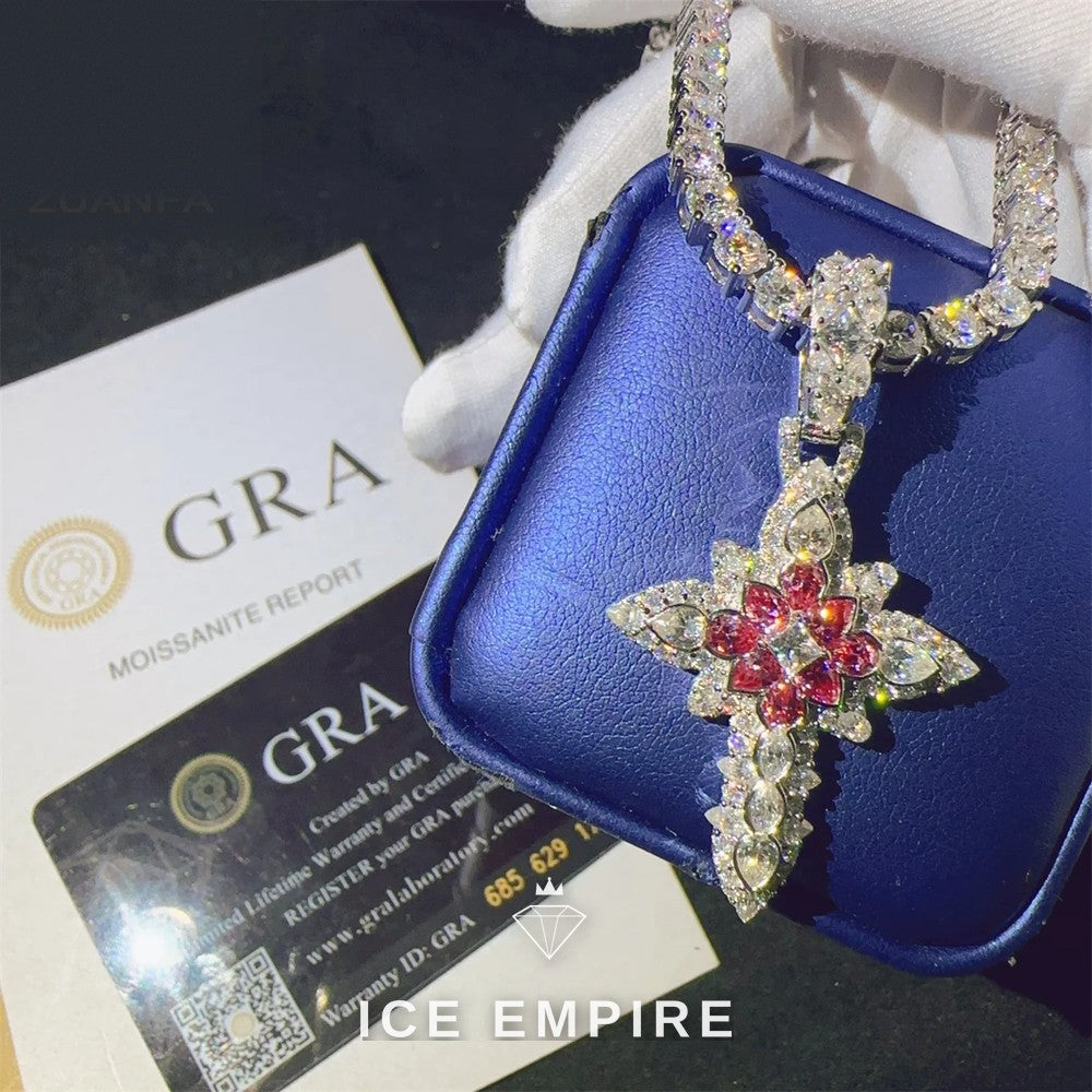 Iced Out Cross Rose Gold Plated Moissanite Pendant