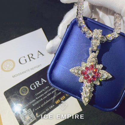 Iced Out Cross Rose Gold Plated Moissanite Pendant
