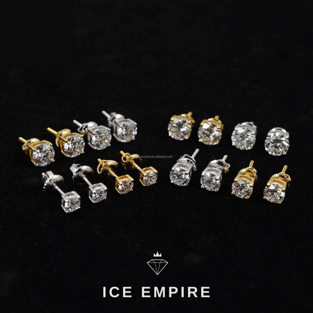 Iced Out 925 Silver Lab Grown Diamond Stud Earrings