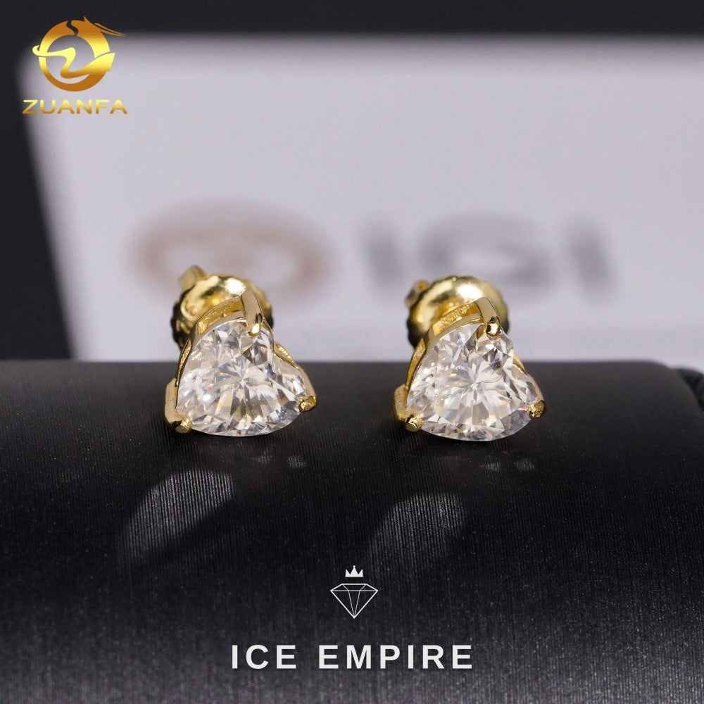 Iced Out Heart 10K Gold Lab Grown Diamond Stud Earrings