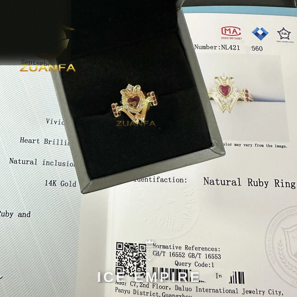 Iced Out Heart 14K Gold Wedding Band