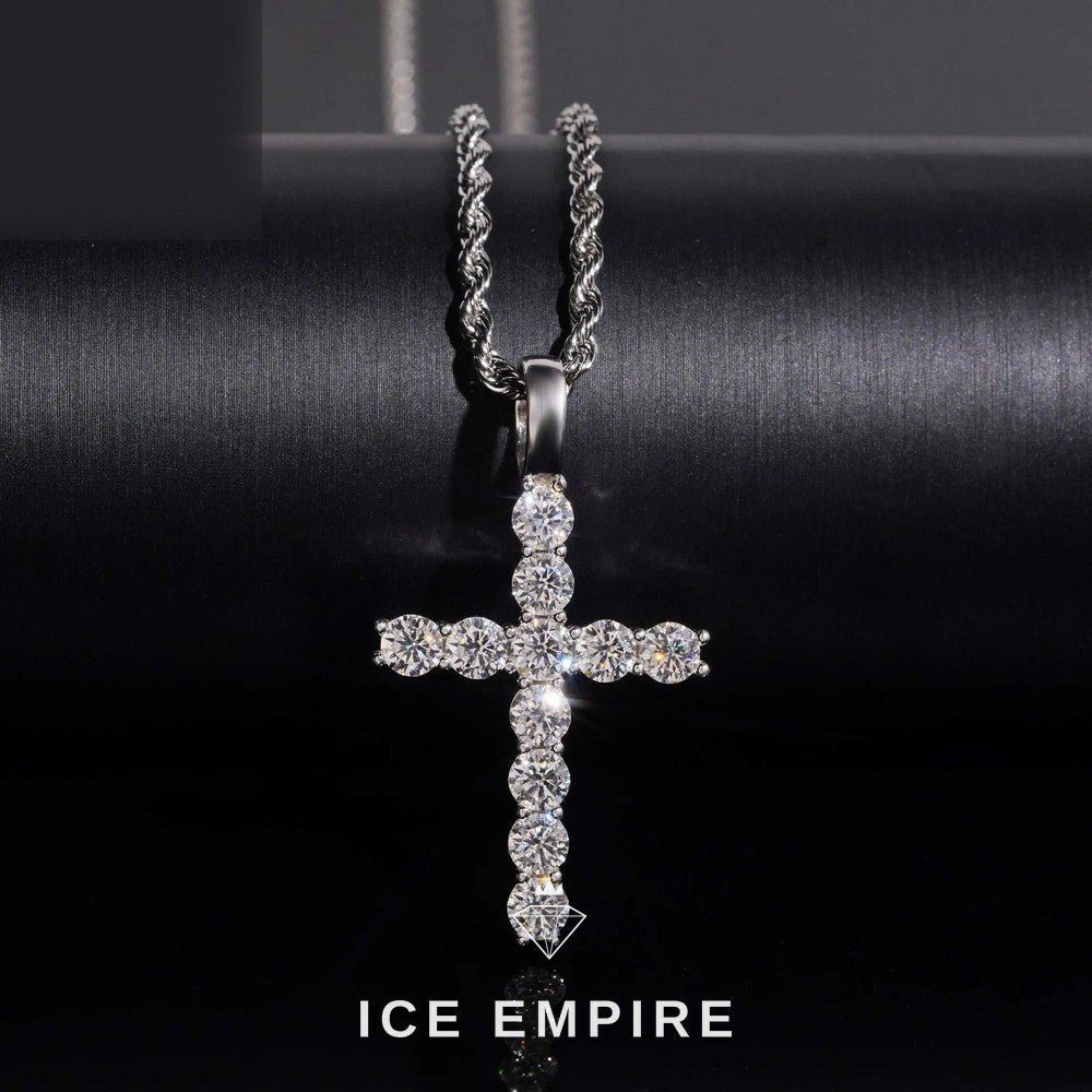 Iced Out Cross 925 Silver Lab Grown Diamond Pendant