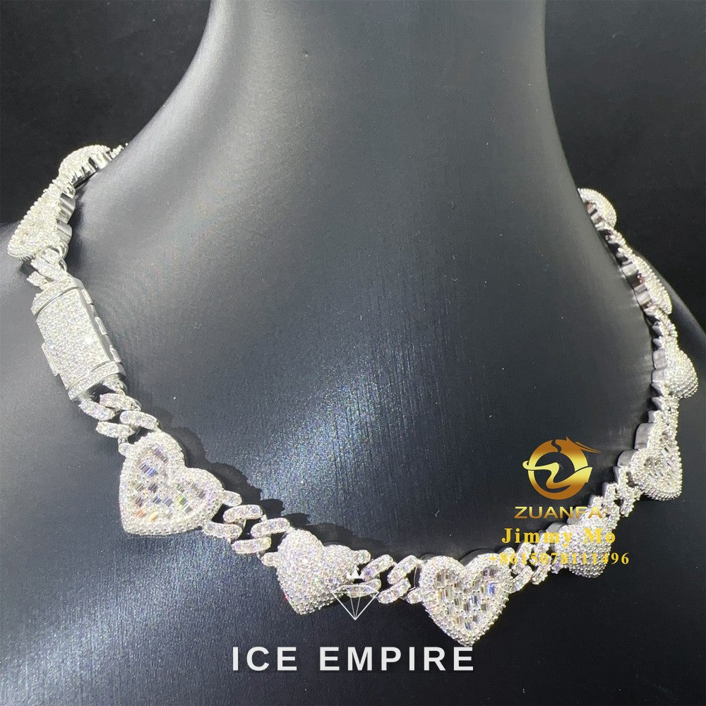 Iced Out Heart Rose Gold Plated Moissanite Cuban Chain