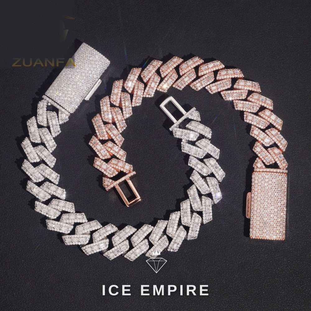 Iced Out Baguette Rose Gold Plated Moissanite Cuban Chain