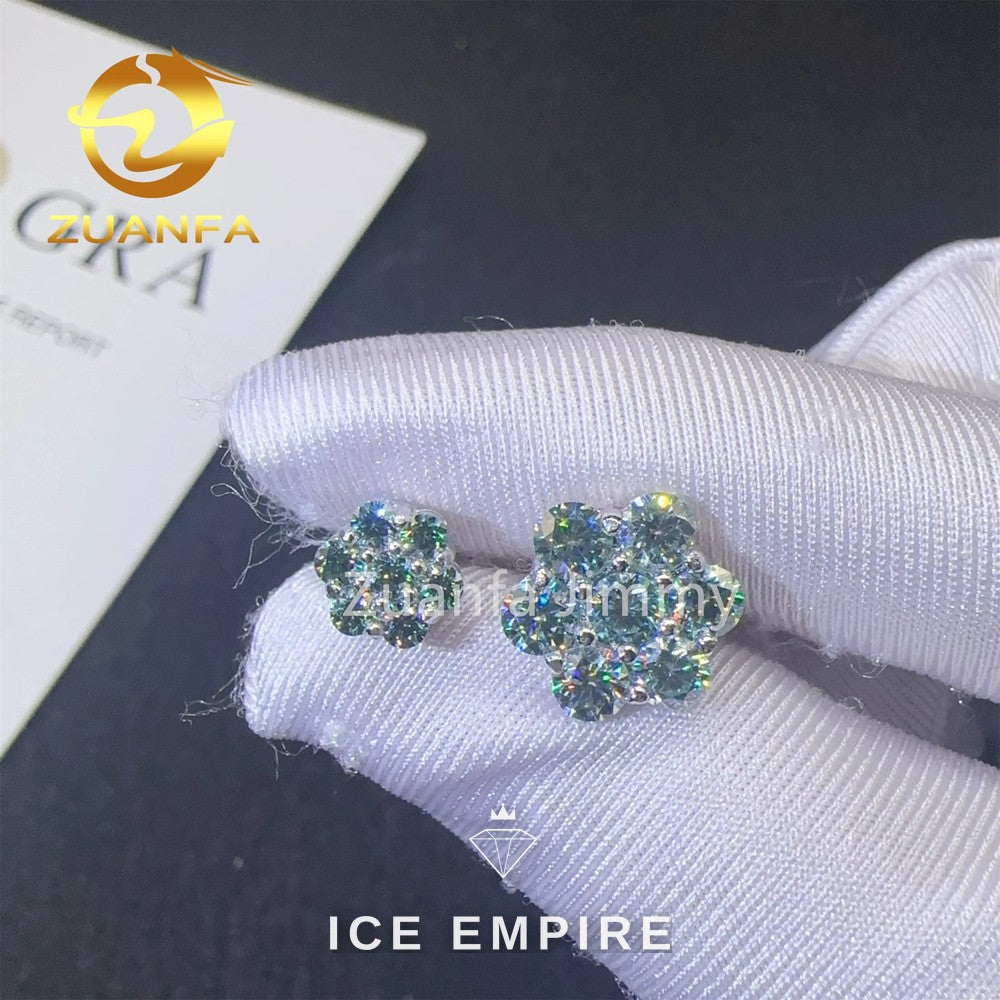 Iced Out Cluster 925 Silver Moissanite Stud Earrings