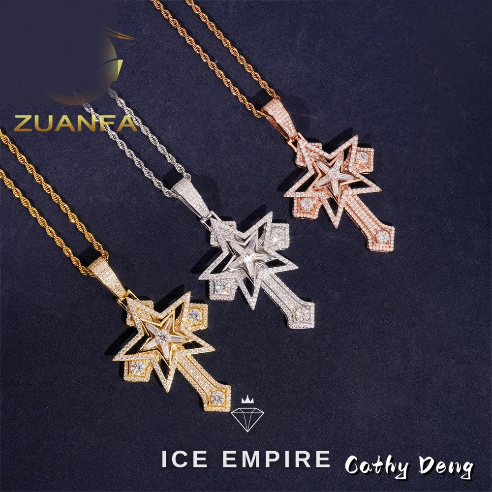 Iced Out Cross Rose Gold Plated Moissanite Pendant