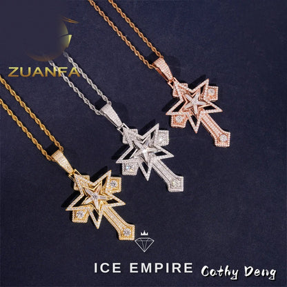 Iced Out Cross Rose Gold Plated Moissanite Pendant