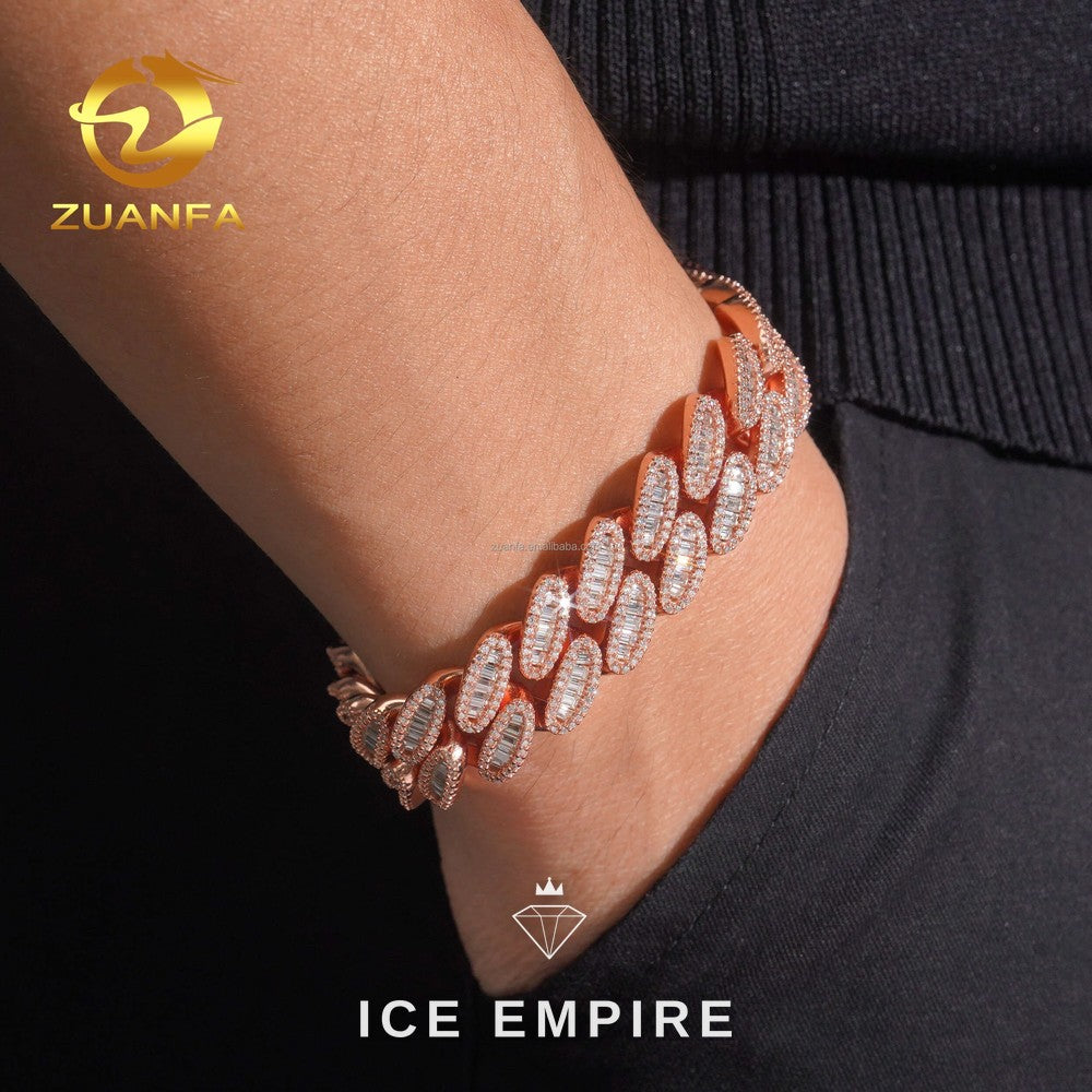 Iced Out Baguette Rose Gold Moissanite Cuban Chain